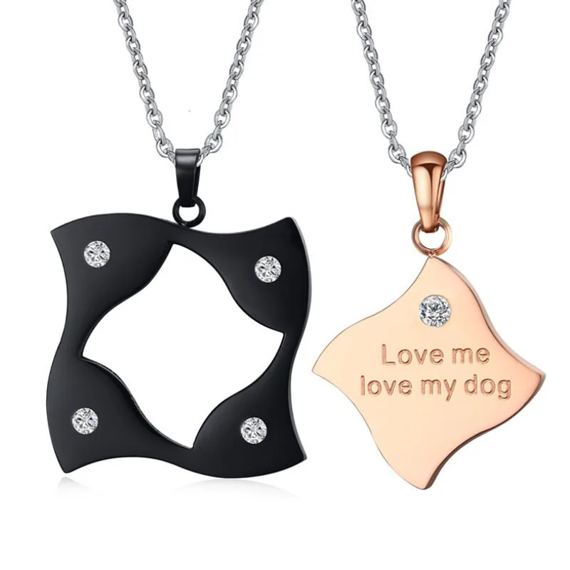 

Rose color Black Stainless Steel Couple Pendant Fashion Titanium Steel Puzzle Pendant Necklace