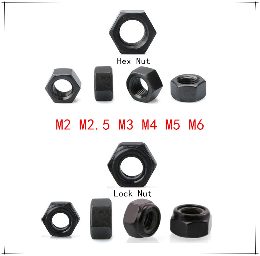 M2 M2.5 M3 M4 DIN985 Nylon Lock Nut Metric Black Carbon Steel M2 M2.5 M3 M4 DIN985 Nylon Lock Nut Metric Black Carbon Steel