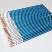 50 шт./компл. Многофункциональный Нейлон Синий Короткие деревянная щетка воды порошок пропилена ручка для рисования акварелью, с круглым носком, вытяжной канат РУЧКА