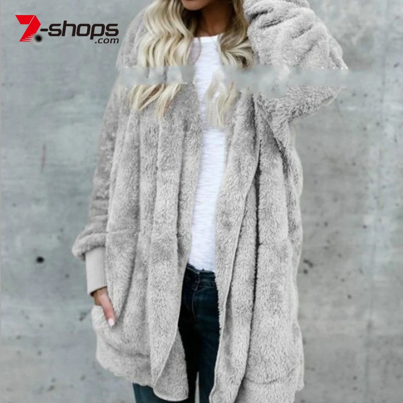 

7-shops Faux Fur Women Jacket Hoodies Women Fashion Open Stitch Hooded Coat Warm Outerwear Coat Sweatshirts Female Clothes