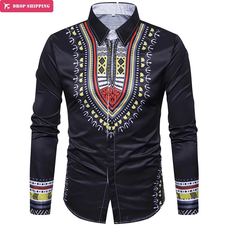 

TIMALL European style new man selling national 3D printed long sleeve shirt