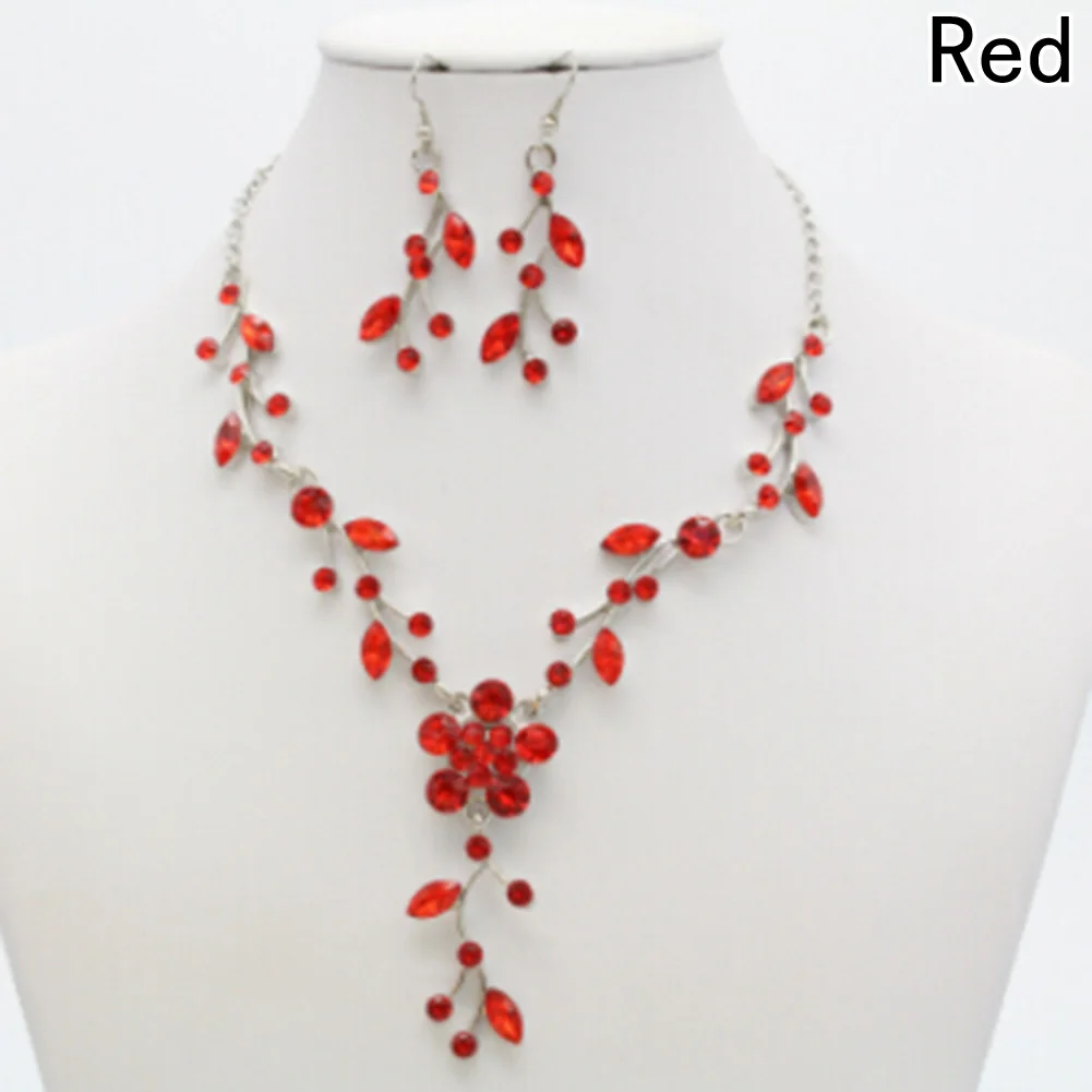 

Drop Earrings Jewelry Set New Wedding Bridal Flower Leaf Rhinestone Crystal Necklace