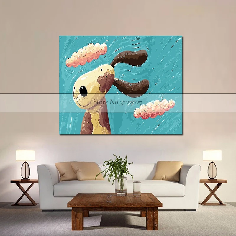 

Big Size Abstract Watercolor Dog Bird on Branches Oil Painting on Canvas Art Animal Wall Picture For Living Room Cuadros Decor
