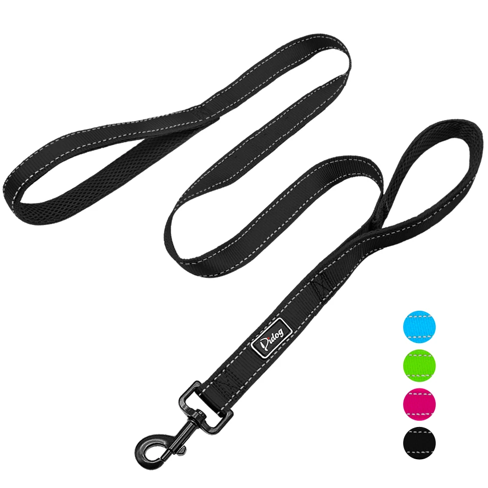 2 Handles Dog Leash Reflective Nylon Double Handle Traffic Dog Lead
