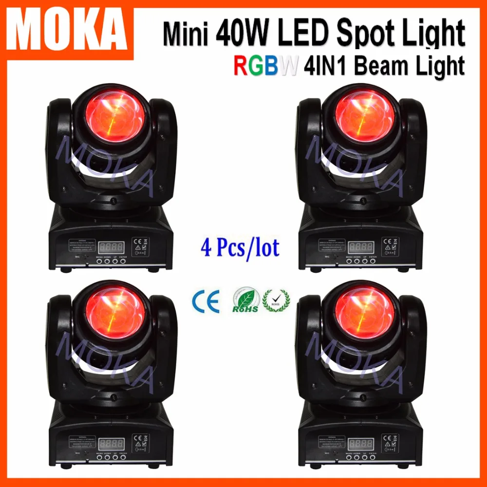 

4 Pcs/lot RGBW 4IN1 Beam Stage LED Moving Head Spot Light DMX Sound Master/Slave Automated Running 7/16 DMX Channels Projector