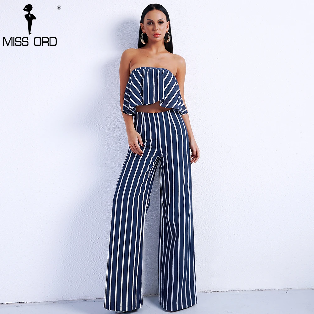 

Missord 2019 Sexy Spring and Summer Women Two Pcs Set Striped Overalls Female Romper Elegant Jumpsuit FT8829