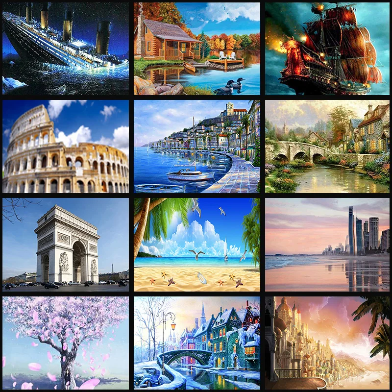 

full Diamond EmbroideryRound Diamond Landscape flowing water Full 5D Diamond painting cross stitch
