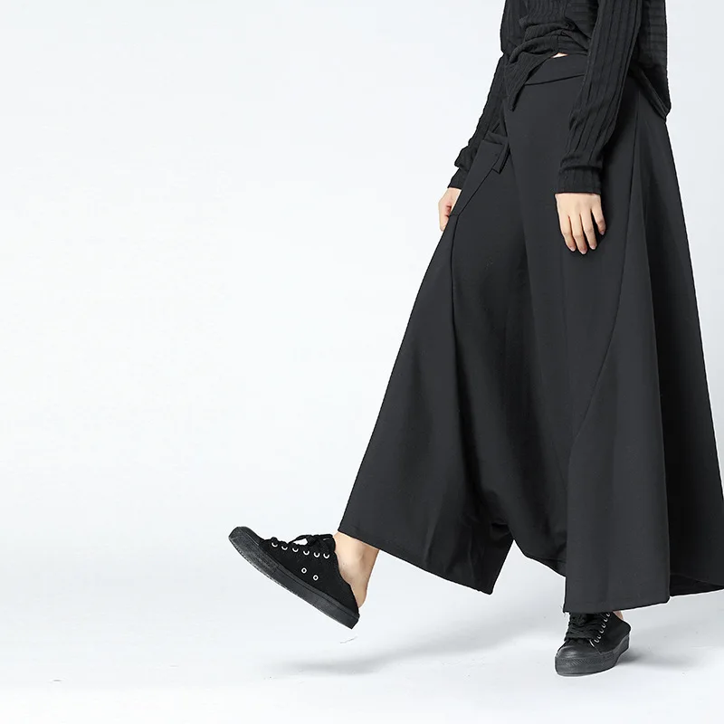 

[DEAT] 2019 Autumn Winter Fashion New Supper Loose Hip Hop Cross-pants Personality Solid Color Big Size Pants Woman