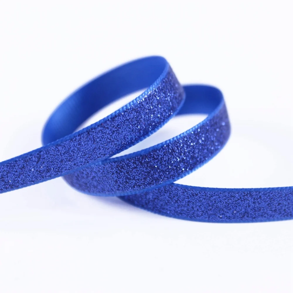 

T.R RIBBON 3/8'' 9mm solid color full glitter grosgrain polyester sparkle sprayed ribbon Gift Wrap 350 blue 10yards