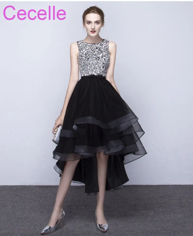 

2019 Cheap Black Silver Red Green High Low Bridesmaids Dresses Sleeveless Beading Top Open Back Rustic Wedding Party Dress Sale