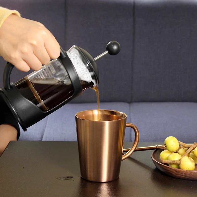 

304 Grade Stainless Steel Coffee Press, French Press Coffee Maker With Reusable Stainless Steel Filter Precise Scale 350ML Black