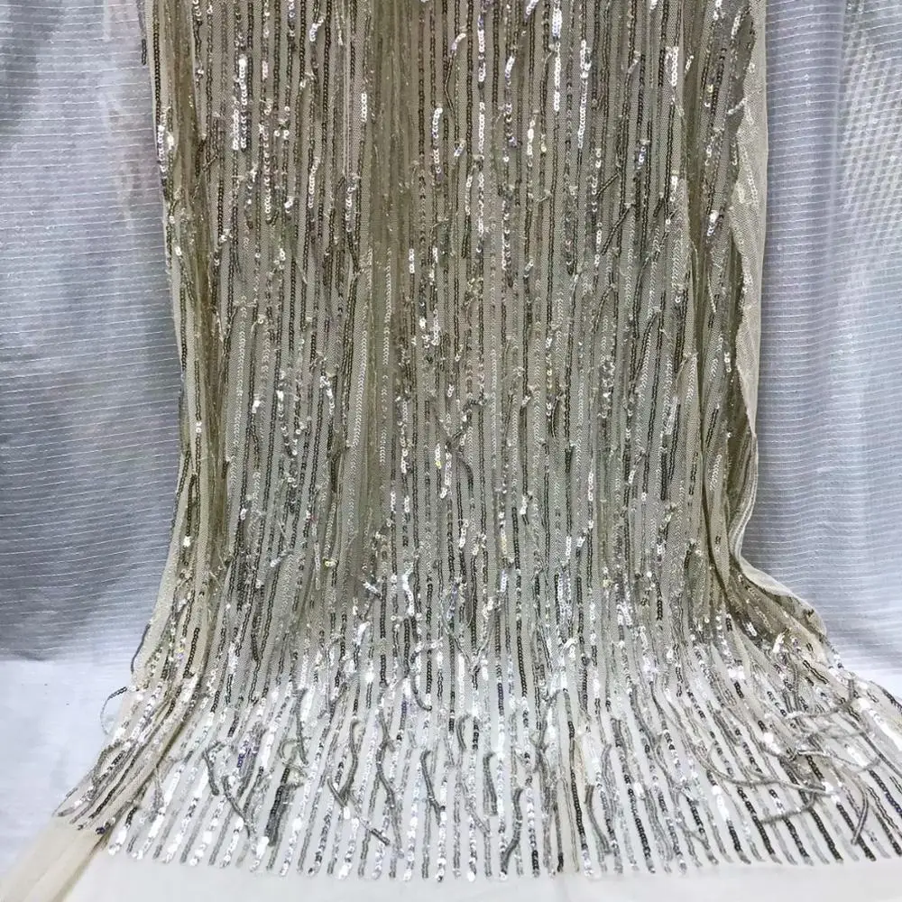 

Latest Popular Designs Light gold sequins Fabric African Lace Fabric High Quality indian silk George lace fabric for wedding