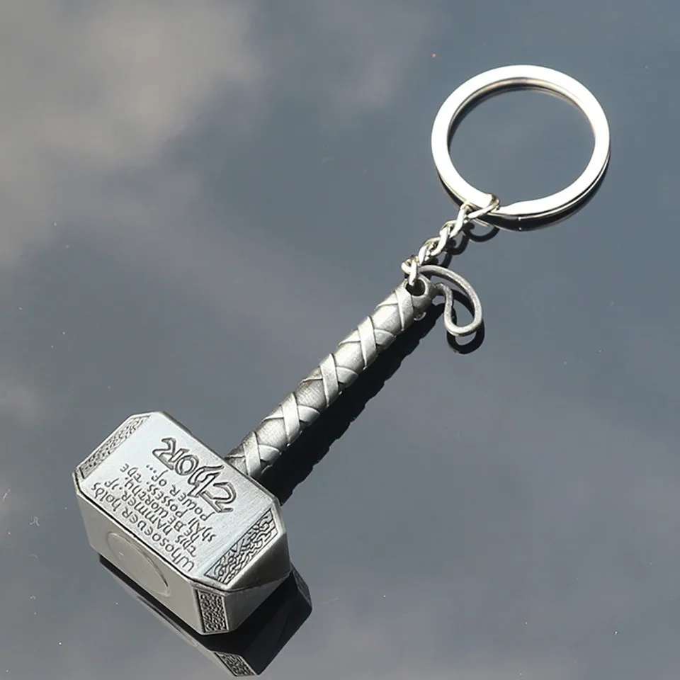 1 pc Vintage Thor Hammer Keychains Avengers for Men Key Rings Movie Key Holder Thor The Dark World Key Finder Bags Key Chain (5)