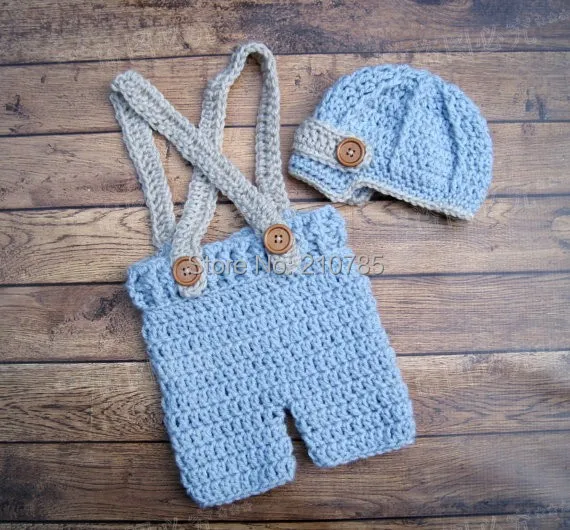 

Free shipping,Baby Suspenders, Baby Boy Crochet Hat and Short Set, Crochet Baby Pants, Newborn Photo Prop