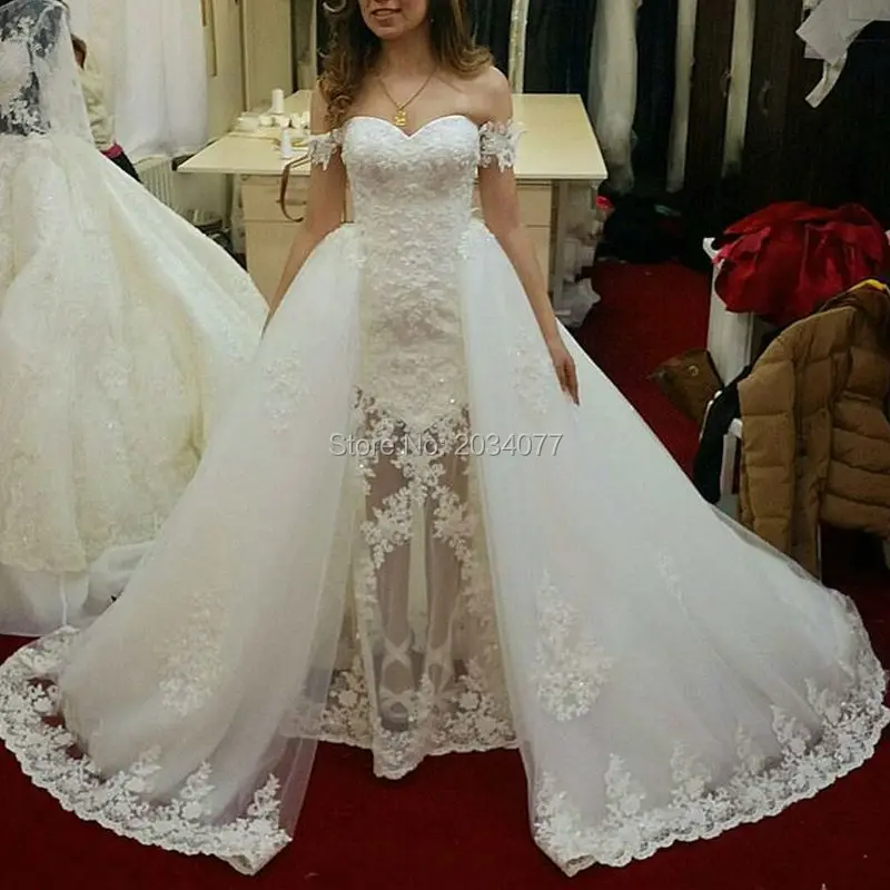 Custom Made Elegant Ivory Two Piece Wedding Dresses Removable Skirt