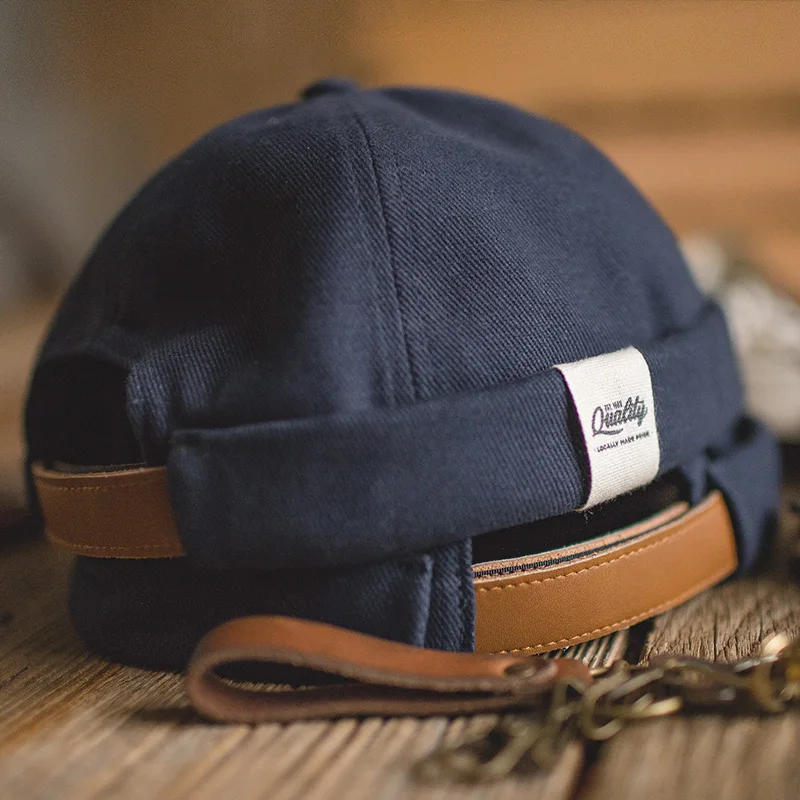 En Ligne MADEN hommes femmes réglable Denim sans bride chapeau crâne chapeau Docker chapeau roulé manchette
