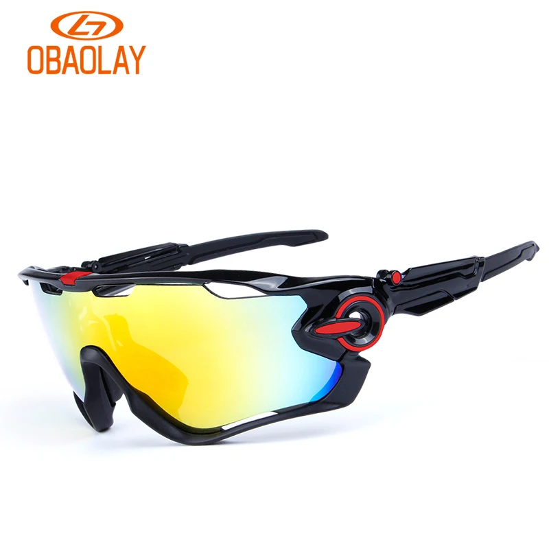 Obaolay 5 Lens Polarized Cycling Glasses Jaw Sport Cycling Sunglasses Men UV400 Breaker MTB Cycling Eyewear Bike Bicycle Goggles