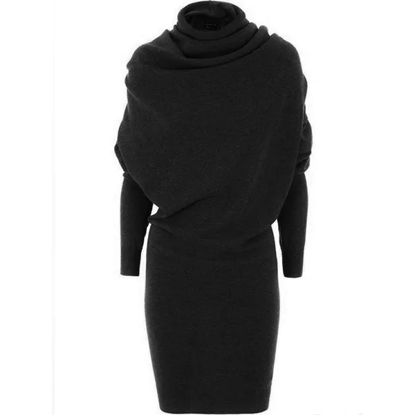 Женское платье Swaeater, зима, теплое, черное, Осеннее, повседневное, облегающее, верблюжье, водолазка, шерсть, Смешанная, модное, женское, офисное платье - Цвет: black