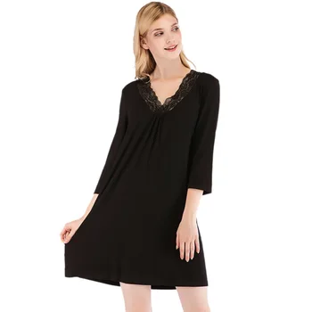 

Women's Nightgown Cotton Sleep Shirt V Neck Long Sleeve Lace Trim Sleepwear