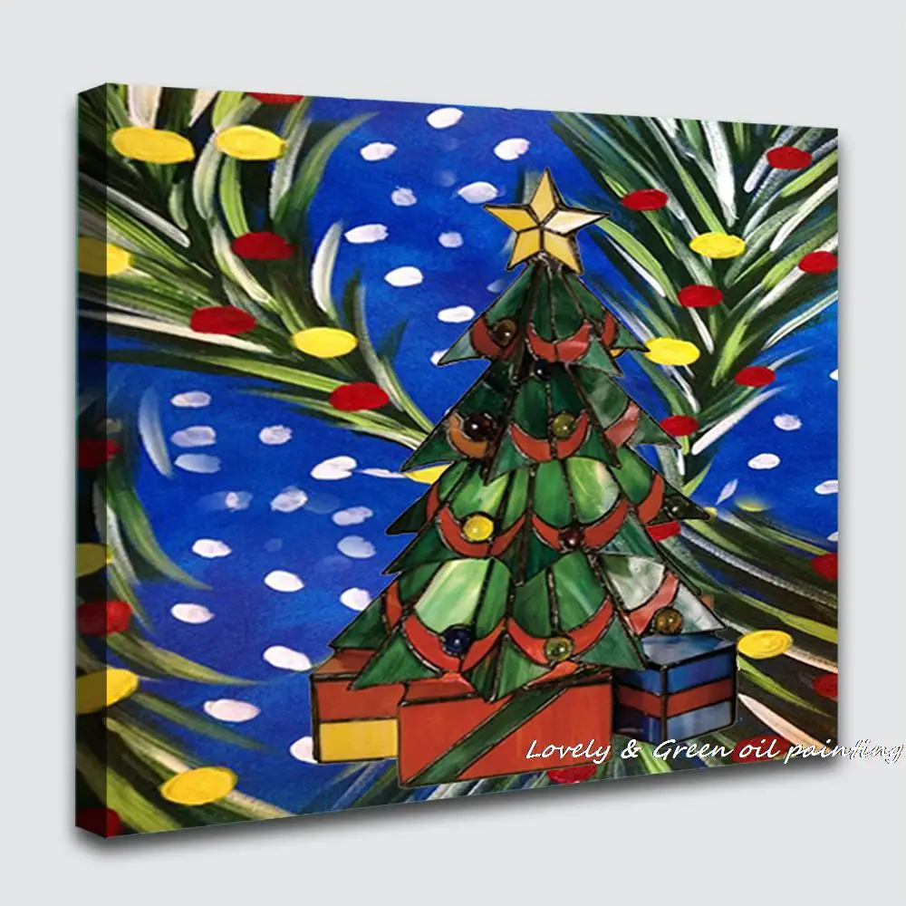 Christmas Gift Hand Painted Christmas Trees Oil Paintings On Canvas