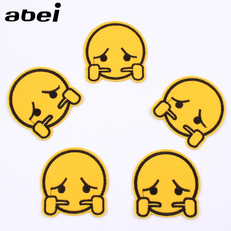 

10pcs/lot Embroidered Sad Face Emoji Stickers DIY Apparel Patches Iron On Garments Appliques Jeans Sewing Badge Pants Patch