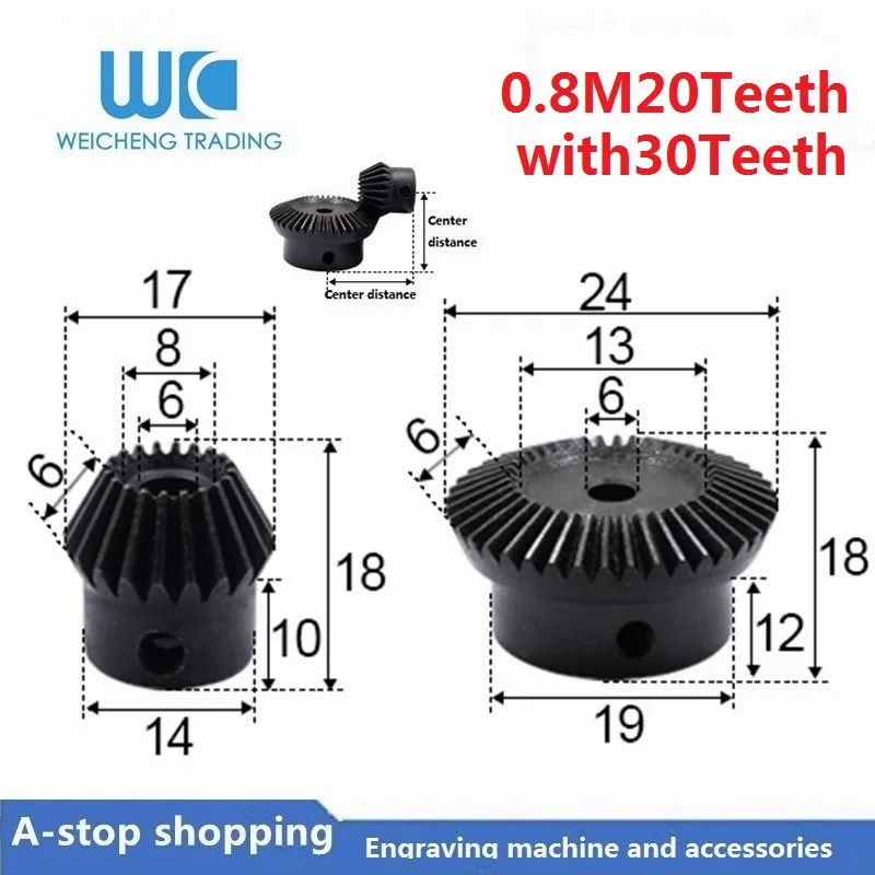 

2pcs 1:1.5 Bevel Gear 0.8Modulus 20 Teeth + 30 teeth Inner Hole 6mm 90 Degree Drive Commutation Steel Gears Screw M5