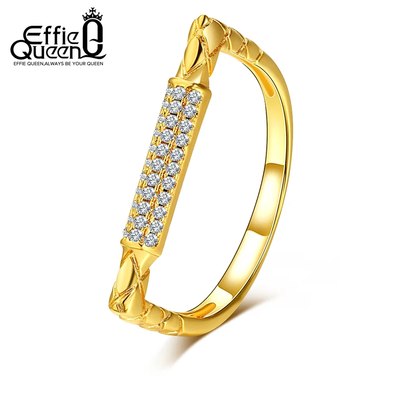 

Effie Queen Newest Design AAA Round CZ Stone Micro Inlayed Gold-color Rings For Women Party Jewelry anel masculino DDR17