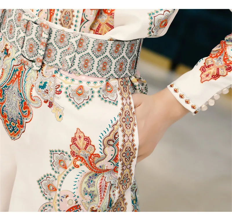 Runway Summer 2019 Designer Two Piece Set Women Bohemian Beach Single Breasted Print Tops Slim Waist Short Blouses + Shorts Suit (8)