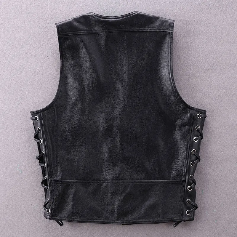 Vache Mince De Jeunes Moto Courte Décoration Sans Véritable Hommes Gilets Chaîne 2019 Noir Peau Locomotive Manches Cuir Veste T1FKclJ3