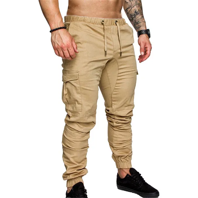 2018 Plus Size Men’s Long Pants Multi-pocket Solid Slim Male Cargo Pants Elastic Waist Joggers Fashion Casual Military Trousers
