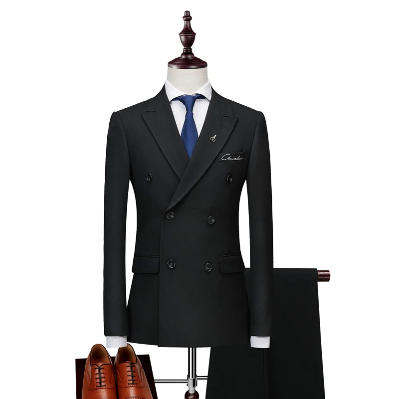 Plyesxale, двубортный мужской костюм,, приталенный, мужские костюмы с брюками, черный, серый, мужские свадебные костюмы с вышивкой жениха, 2 шт., Q186
