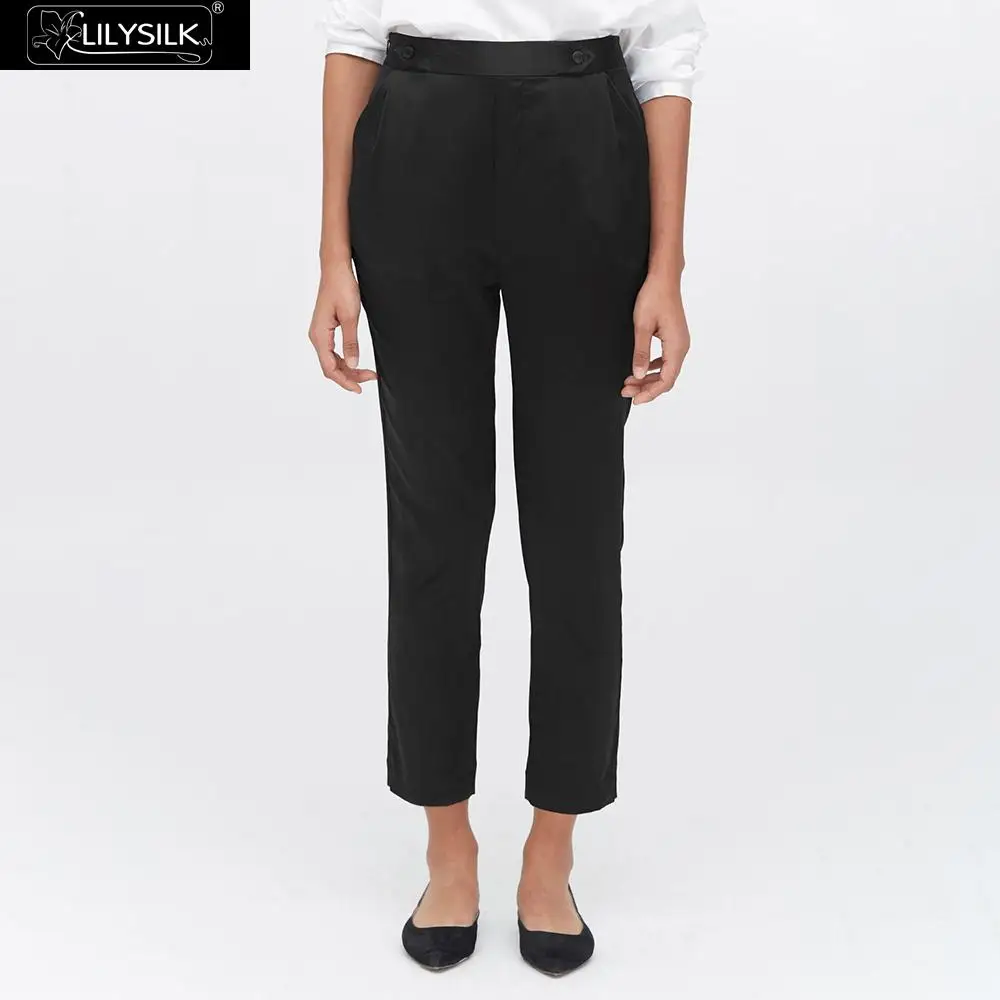 LILYSILK Pant 100 шелк комфорт подходят шелковые трубы женские новые - Цвет: Black