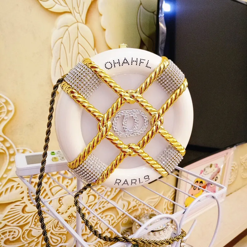 

2019 Fashion Small Round Bag Female Messenger Shoulder Strap Mini Round Bag Acrylic Swimming Ring Lifebuoy Bag Women Handbags