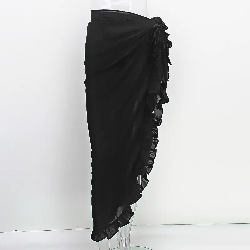 Ohvera шифоновая длинная юбка макси с оборками для женщин Bocycon сексуальная юбка элегантная Асимметричная летняя юбка Saia - Цвет: Черный
