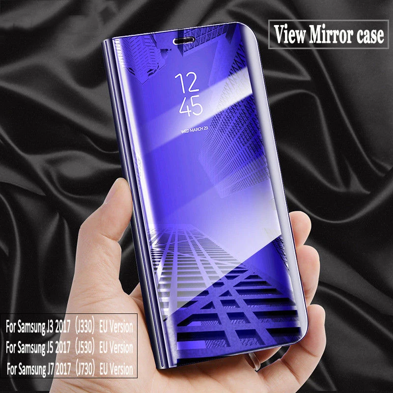 

Luxury Smart Clear Mirror View Phone Case For Samsung Galaxy J3 J5 J7 EU 2017 Flip Stand Cover For Samsung S8 S9 Plus Note8 Capa