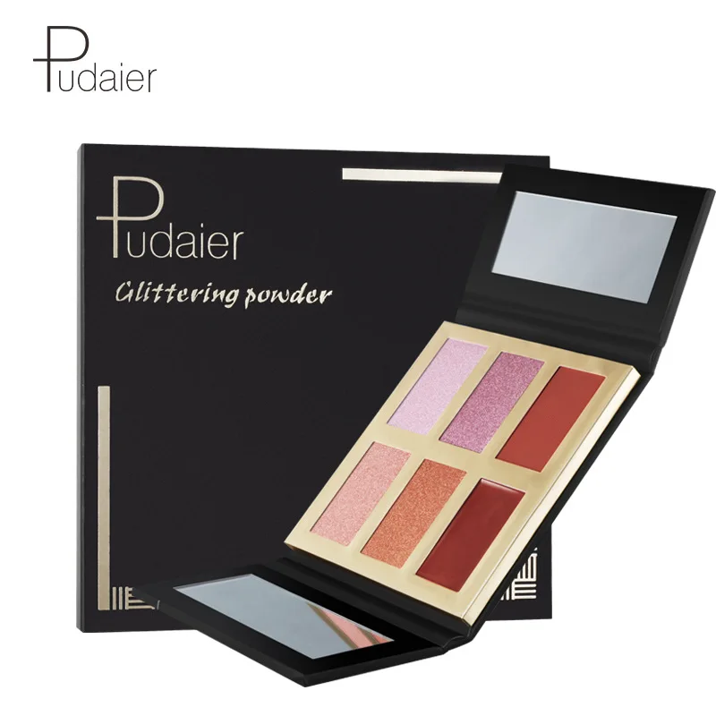 Pudaier Shimmer Brighten Face Highlighter Makeup Powder Suit Eyeshadow Face Contour Palette Long Lasting High Gloss Fine Powder