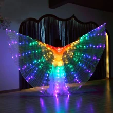 Дешевые живота танец светодиодный Isis Крылья красочные танцы светодиодный свет IsisWings светящийся сценический танец реквизит светодиодный крылья с палочками