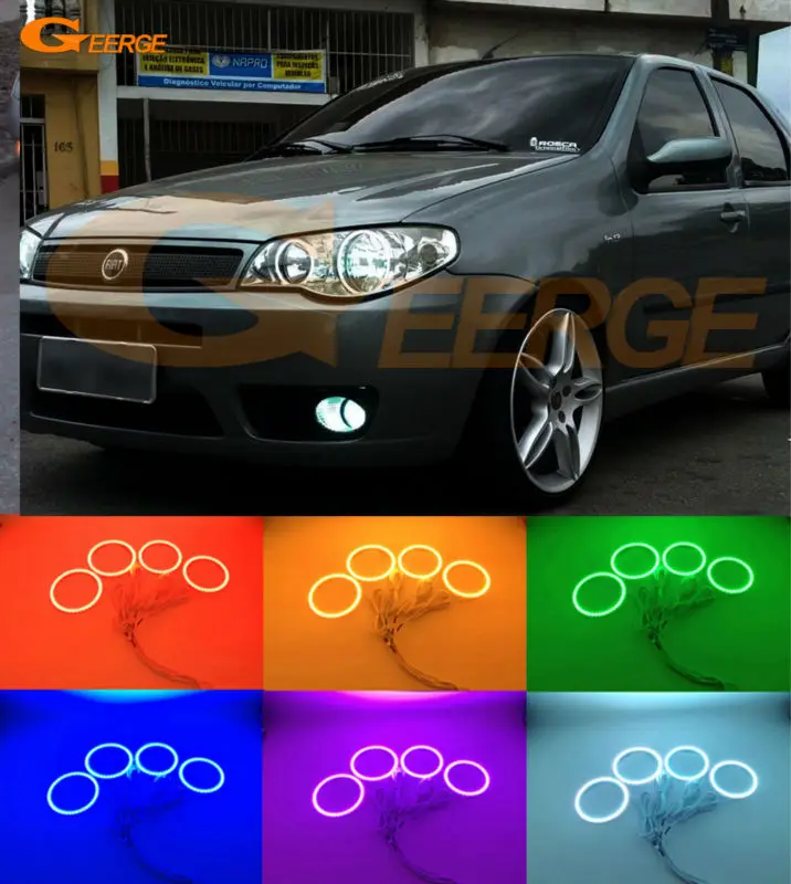 For FIAT PALIO 2004 2005 2006 headlight Excellent Multi-Color Ultra bright RGB led Angel Eyes kit Halo Rings for chrysler voyager grand voyager 2005 2006 2007 excellent ultra bright rgb multi color led angel eyes halo rings led light