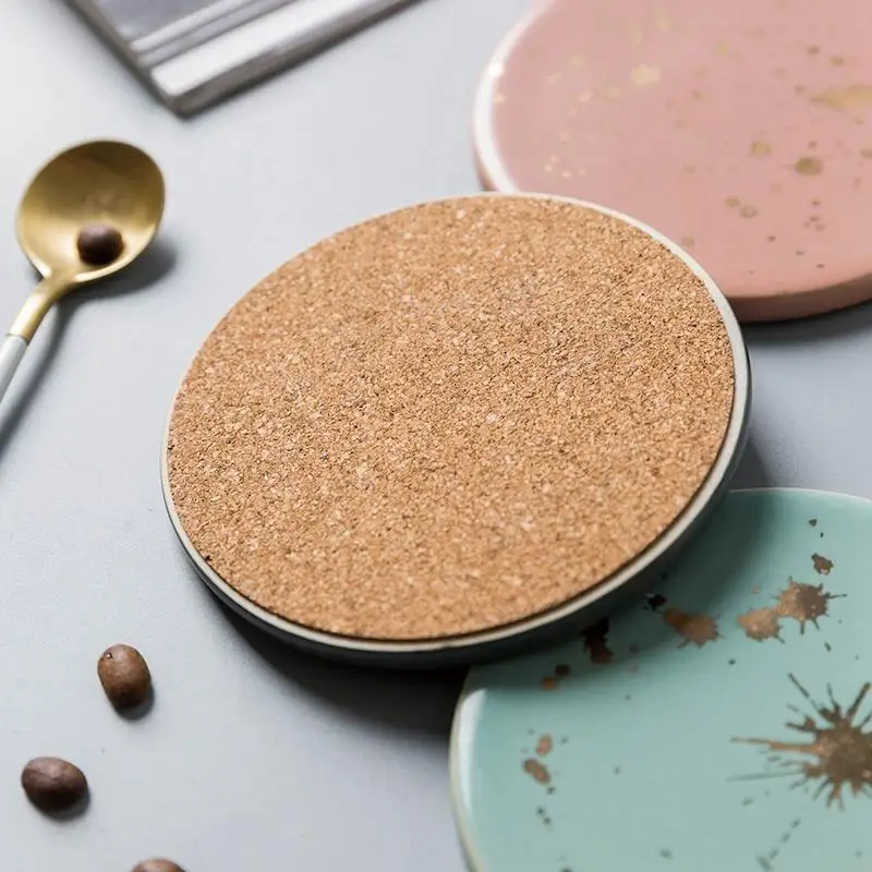 

Table Placemat Coffee Cup Pad Coasters Ceramic Round Cork Coaster Mat Heat Resistant Pads Modern Simple Art Desk Decoration 4P