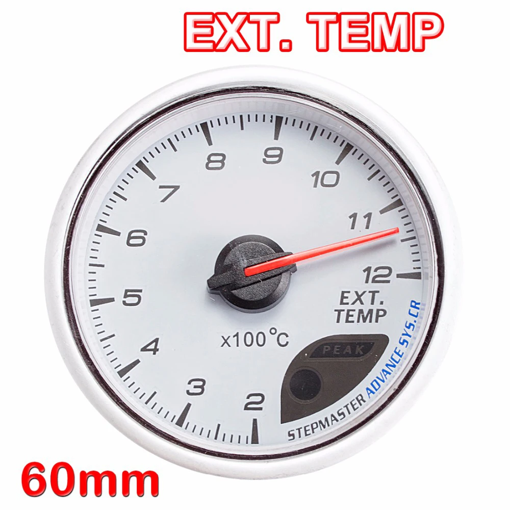 

DRAGON GAUGE EXT TEMP Car Gauge 60mm 200~1200 Celsius Exhaust Temperature Mechanical Meter White Dial Face Silver Bezel