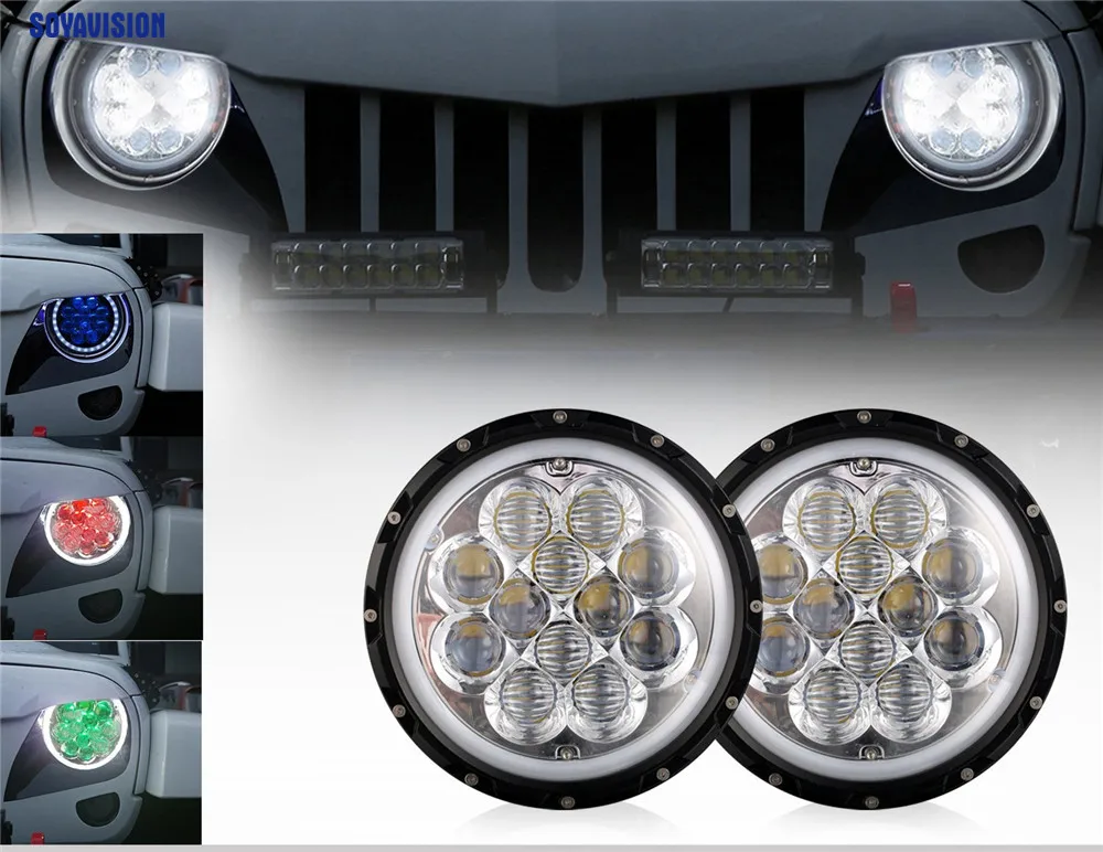 7 дюймов Halo LED Фары для автомобиля RGB " СВЕТОДИОДНЫЕ Фары H4 авто фар с углом глаза для Jeep Puch kenworth nissan suzuki samurai