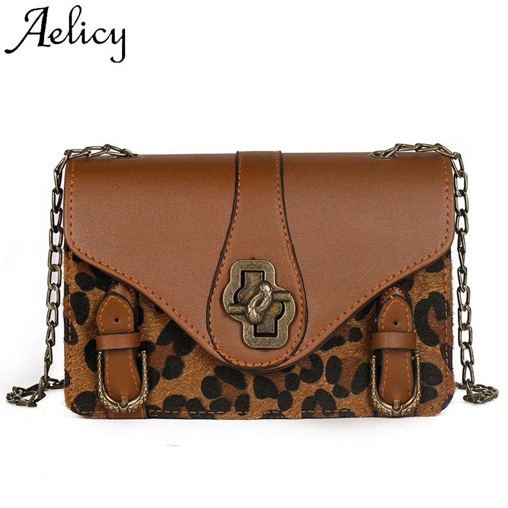 

Aelicy Woman Fashion Panelled Leopard Button Simple Design Shoulder Bag High Quality Solid Bag Totes Phone Pocket Messenger Bag