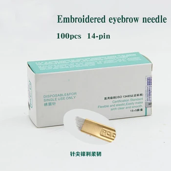 

100 pcs PCD 14 Pin Permanent Makeup Eyebrow Tatoo Blade Microblading Needles For 3D Embroidery Manual Tattoo Pen