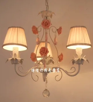 

European iron pendant lamp crystal candle lamp children wroung iron ceramic flower bedroom dining lamp