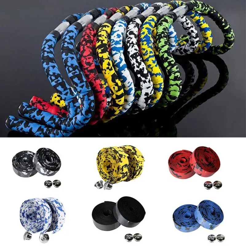 

2pcs/pair Camouflage Bicycle Handlebar Belt Road Bike Bicycle Handlebar Tape Cycling Handle Belt Cork Wrap With Bar Plugs