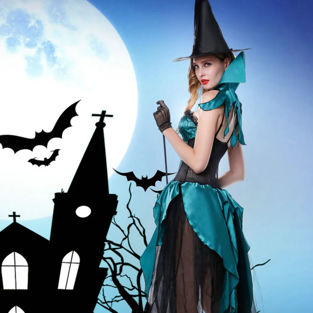 Halloween Cosplay Kostum Penyihir Peran Bermain Kostum Gaun Penyihir