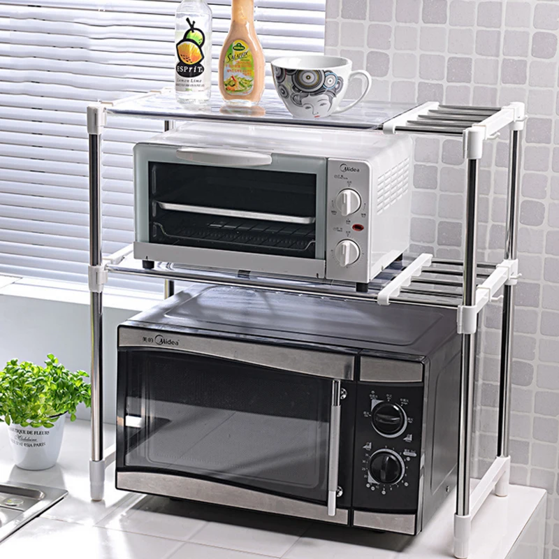 

1 PCS Adjustable Stainless Steel Microwave Oven Shelf Detachable Rack Kitchen Tableware Shelves Home Storage Rack
