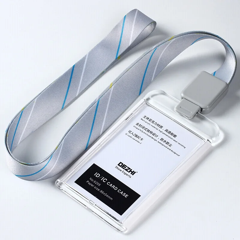 DEZHI-Модный Стильный Акриловый Прозрачный чехол для ID IC карты по самой низкой цене, Рабочая карта с ремешком, может изготовить логотип, OEM - Цвет: white silver stripe