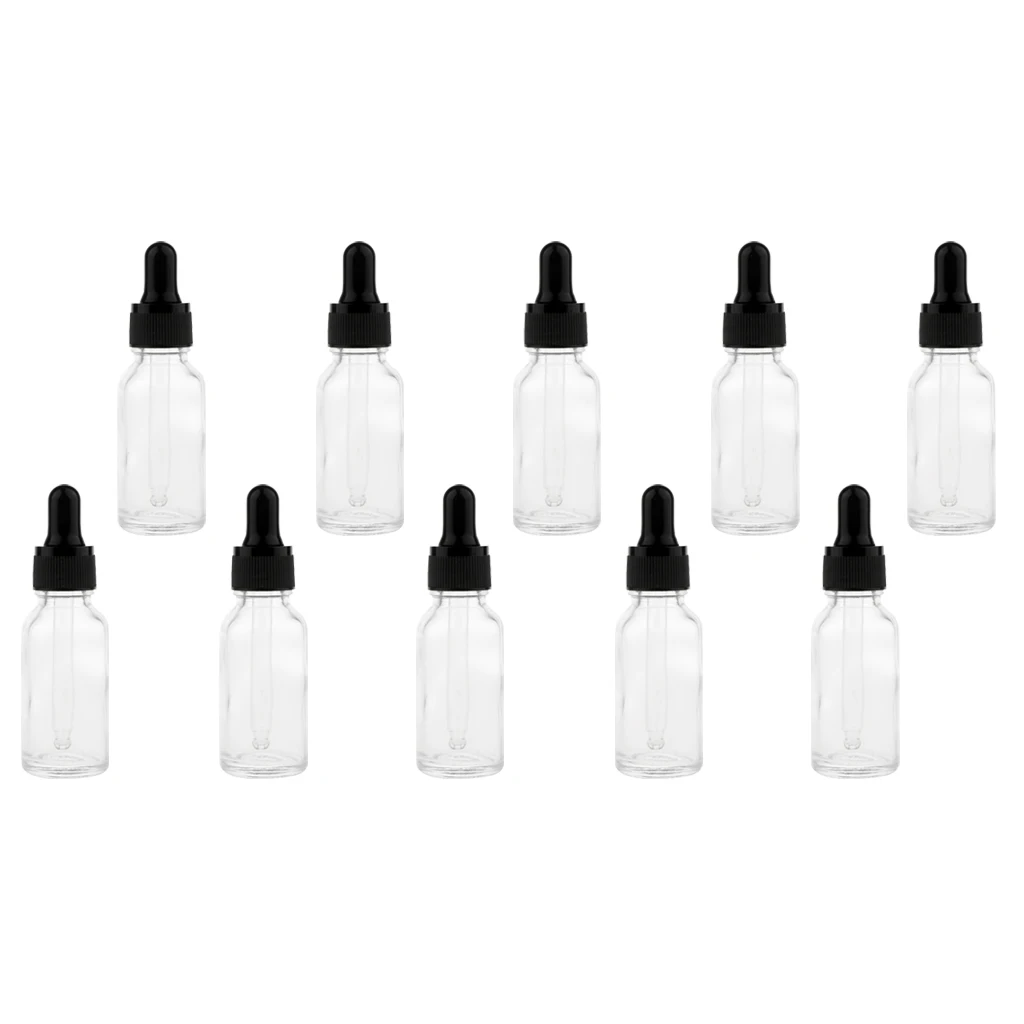 10x Empty Glass Essential Oil Bottle | Aromatherapy Dropper Bottle | Refillable Cosmetic Bottle Tube for Travel 20ml