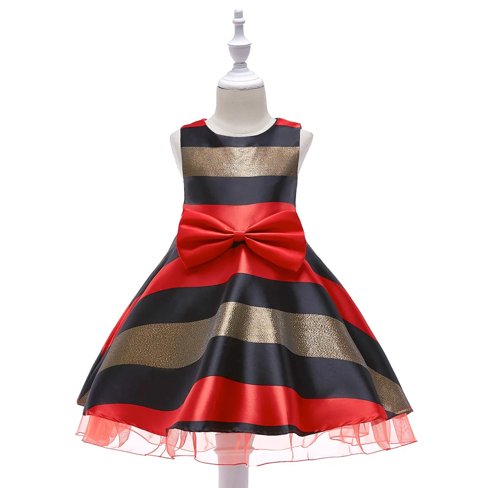 

European and American girls wear cross-striped bow dress in the big boy stripes spelled yarn princess dress dress